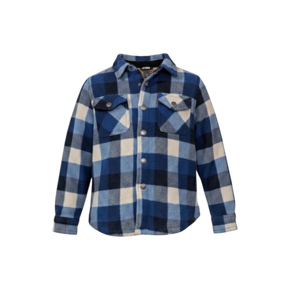 Eddie Bauer Kids Plaid Fleece Lined Shirt Jacket Blue‎ Cream Size 6/7